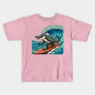 crocodile surfer Kids T-Shirt